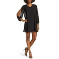 thumbnail image 3 of Tash + Sophie V-Neck Slit Long Sleeve Tie Back Solid Chiffon Dress-AMBER / XL, 3 of 21