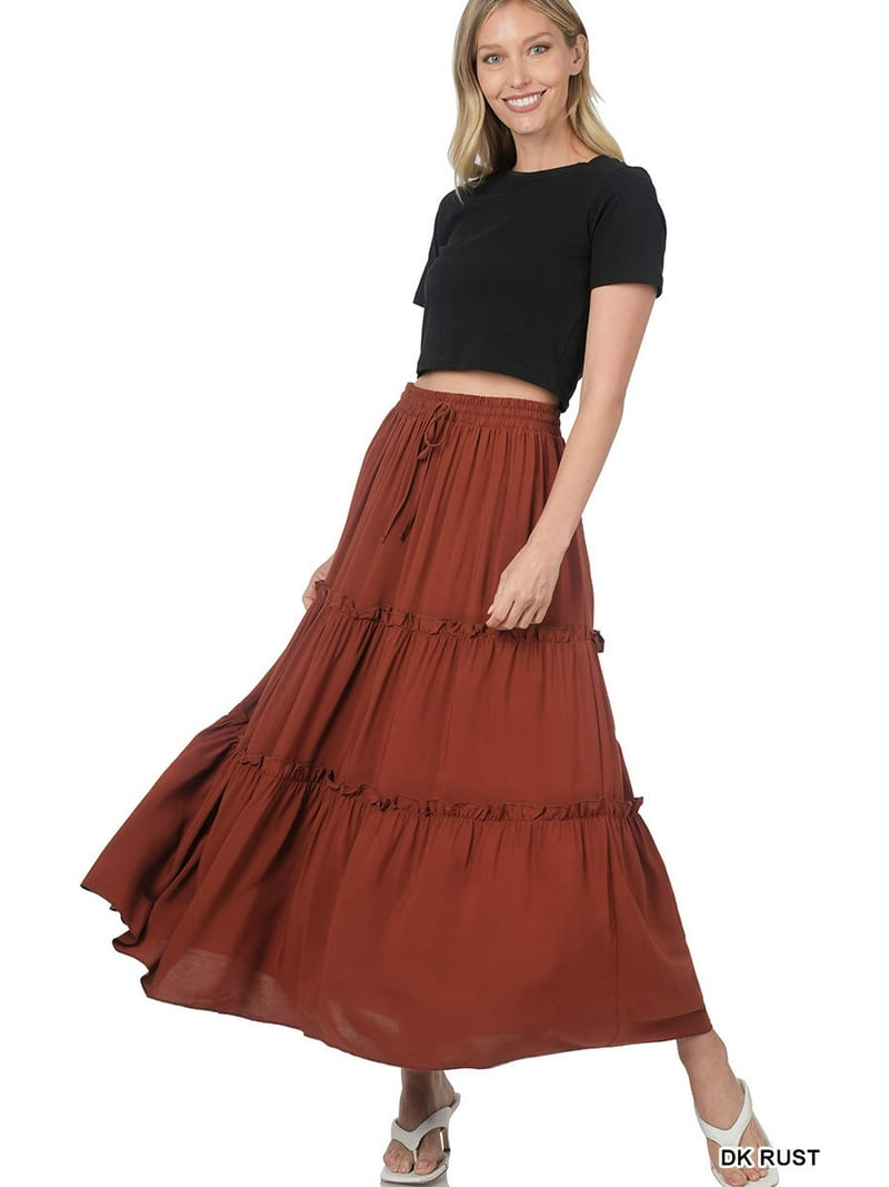 Zenana Women & Plus Boho Elastic Drawstring Waist Tiered