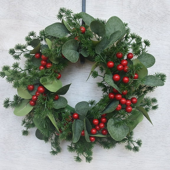 11.81 inch Faux Frosted Green Wreath with Red Berries – Artificial Holiday Decor for Weddings/Housewarming/Year-Round Use