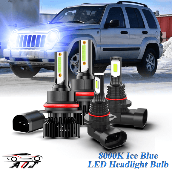 8000K Ice Blue LED Bulb for Jeep Liberty 2002-2007 High-Low Beam Headlight   Foglight Bulbs Combo Pack of 4