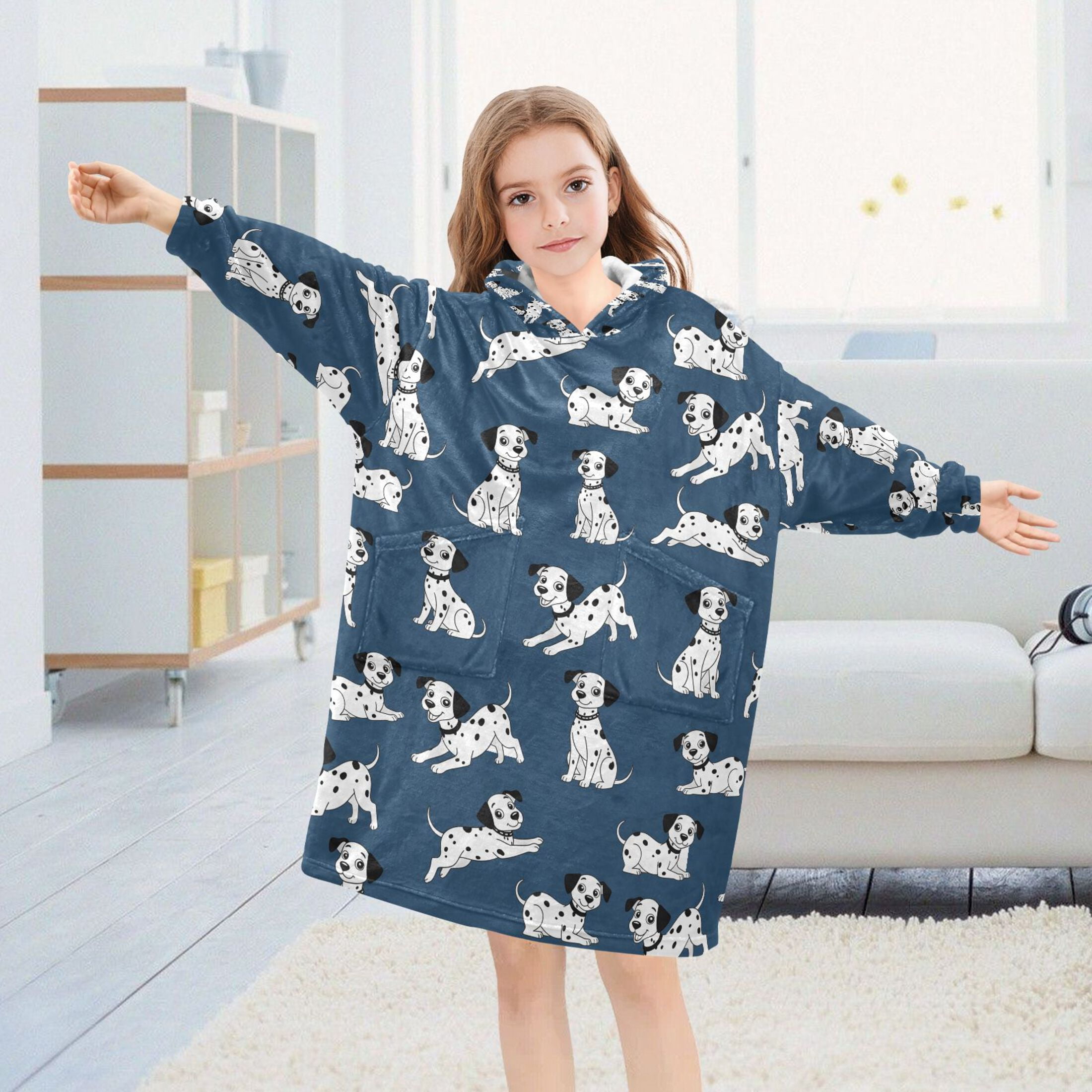 joogoo Wearable Blanket Hoodie Cartoon Dalmatian Dog for Flannel Sherpa Pocket 3-14 YR L