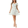 thumbnail image 1 of INSPIRE CHIC Vestido de Chifón con Cuello en V Floral de Manga Corta con Cierre de Encaje en Color Blanco y Púrpura Talla XL, 1 of 5
