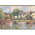 thumbnail image 1 of Village au Bord du Lac Marina Bateaux Fond d'Écran Rustique Frontière Retro Design, Rouleau 15' x 7'', 1 of 3