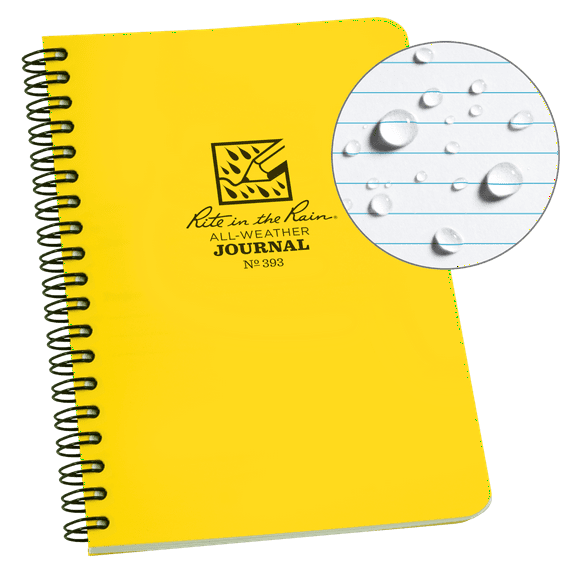 Rite in the Rain Weatherproof Side Spiral Notebook, 4.625" x 7", Yellow Cover, Journal Pattern (No. 393)