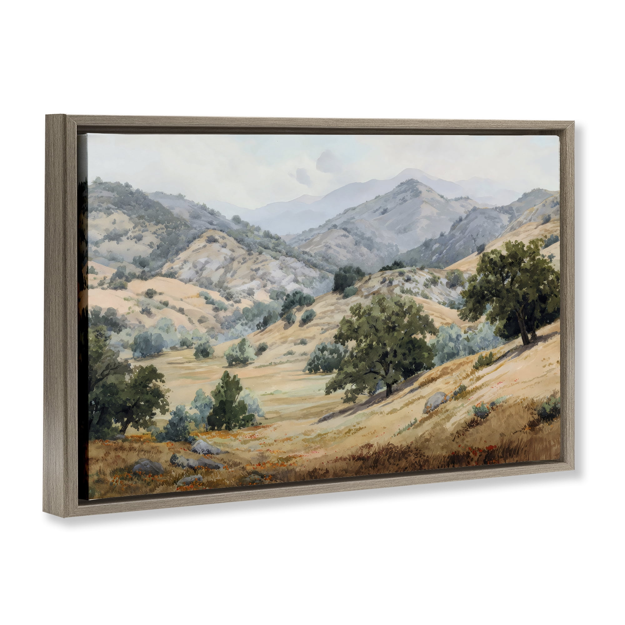 Stupell Industries Mountains and Trees Valley View Brown Framed Floater Canvas Wall Art, design by Petal Prints Design