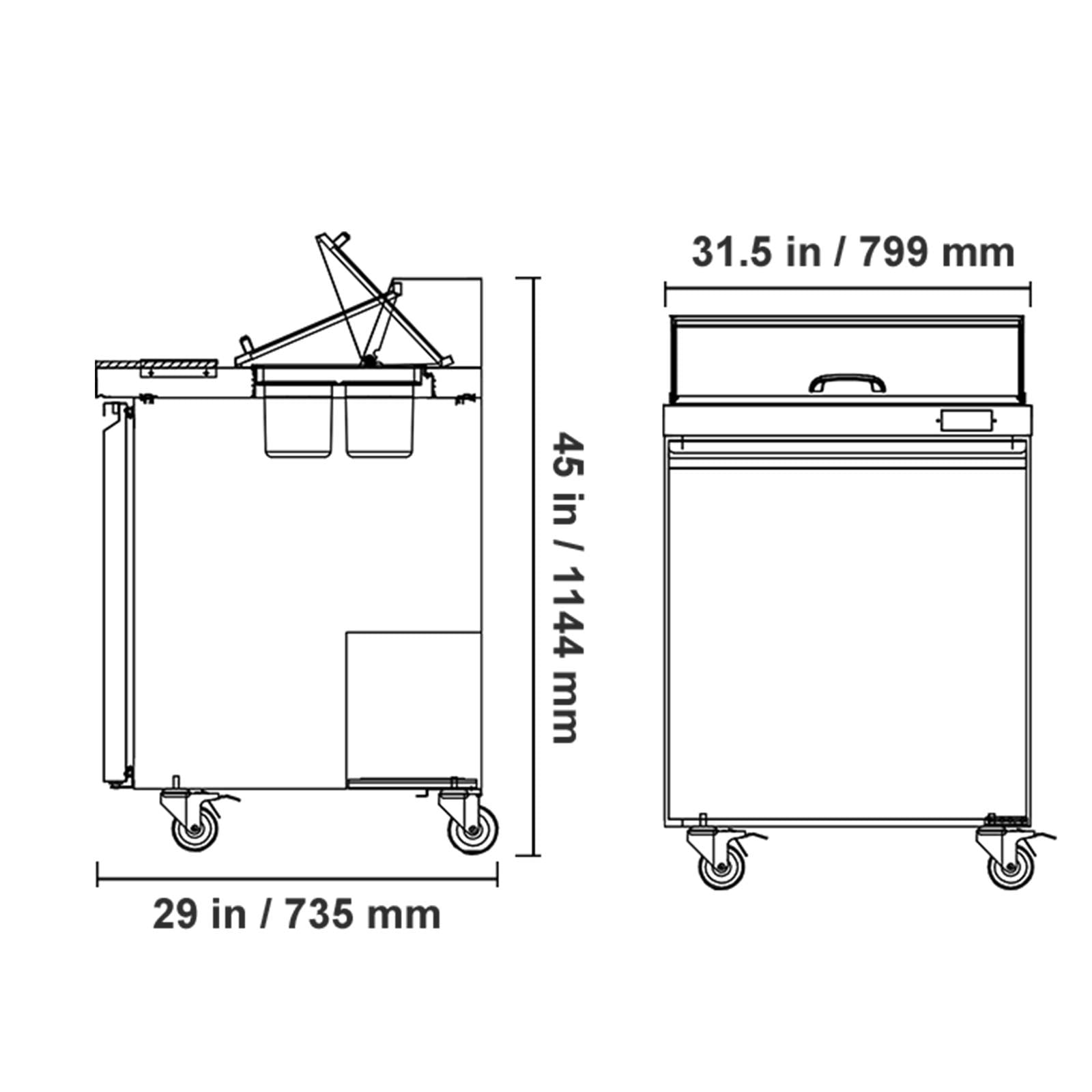 KFFKFF 28"W Commercial Refrigerator, 7.1 Cu. Ft Sandwich Prep Table, Food Prep Fridge with 8 Pans and Cutting Board, Stainless Steel Salad Cooler for Restaurant and Food Truck