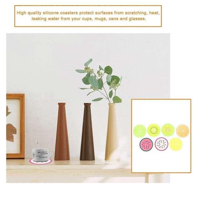 14pcs Non-slip Coasters Heat Resistance Cup Pad Creative Fruit Plastic Coasters Silicone Anti-skid Anti-scalding Cup Mat