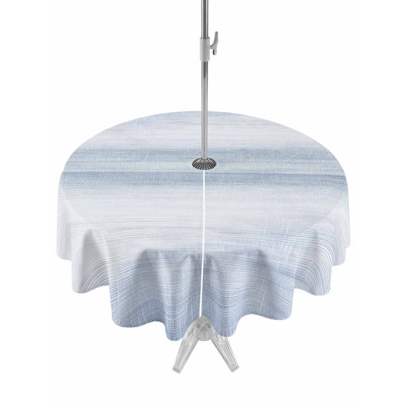 Outdoor Tablecloth with Umbrella Hole for Patio/Picnic/Party/Camping, Blue Ombre Waterproof Table Cloth Round Cover Washable, Modern Gradient Abstract Art (Dia 60")