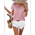 thumbnail image 3 of Tops con Escote en V y para Mujer, Camisetas de Verano, Camisetas Informales Lisas de Corta, Camisetas Rosas L, 3 of 10