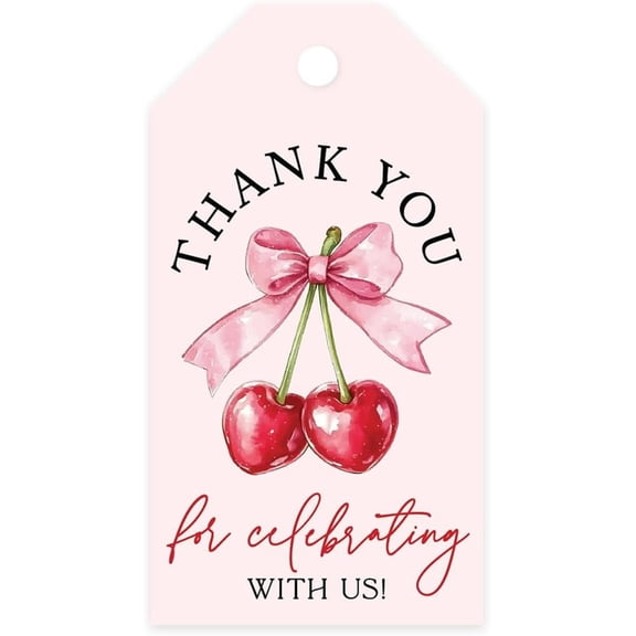 Shes The Cherry on Top Baby Shower Tags, Pink Thank You for Celebrating with Us Tags with String for Party Favors, 20 Pack