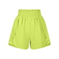 thumbnail image 4 of USSUMA Womens Shorts Casual Solid Color Elastic Band Wide Leg Split Hem Thin Side Quick Drying Shorts Casual High Waist Sports Fashion Shorts Fitness Running Loose Fit Womens Shorts Green S, 4 of 5