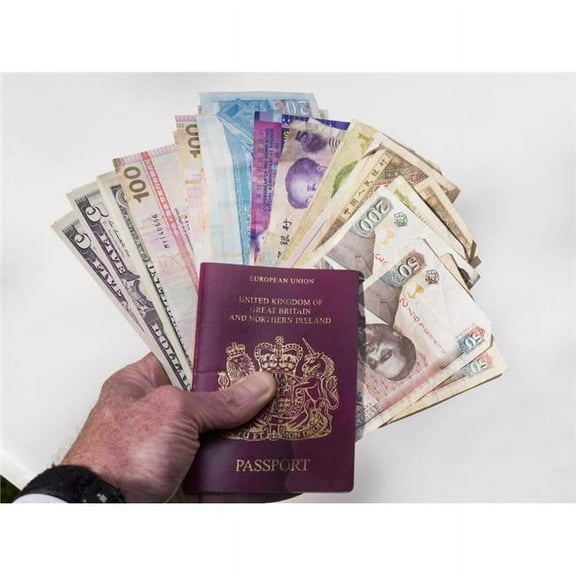 Money From Various Countries & A European Union Passport Poster Print - 34 x 26 in. - Large