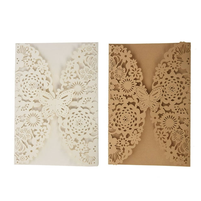 20 Pcs Delicate Carved Wedding Party Invitation Card Envelope Invitations for Wedding,Ivory White & Golden Beige