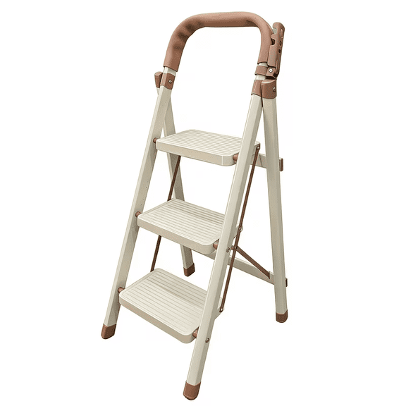 [Step Ladder for Women] Lightweight Folding Step Stool, Cream White Home Ladder, 3/4/5/6 Step Folding Step Ladder
