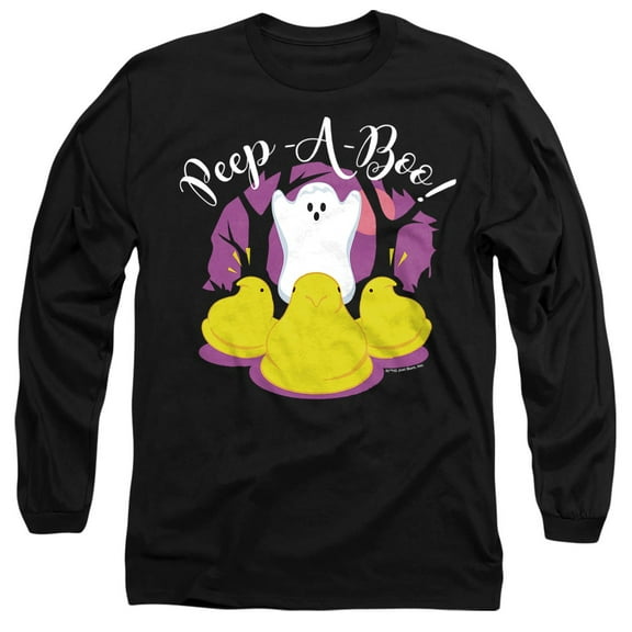 Peep A Boo Ghost Halloween r Unisex Adult Long-Sleeve T Shirt, Black, 2X-Large