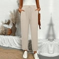 thumbnail image 2 of Womens High Waisted Linen Pants Cotton Elastic Waist Wide Leg Ankle Length Drawstring Gauze Pants Loose Fitting Business Trousers Beige M, 2 of 6