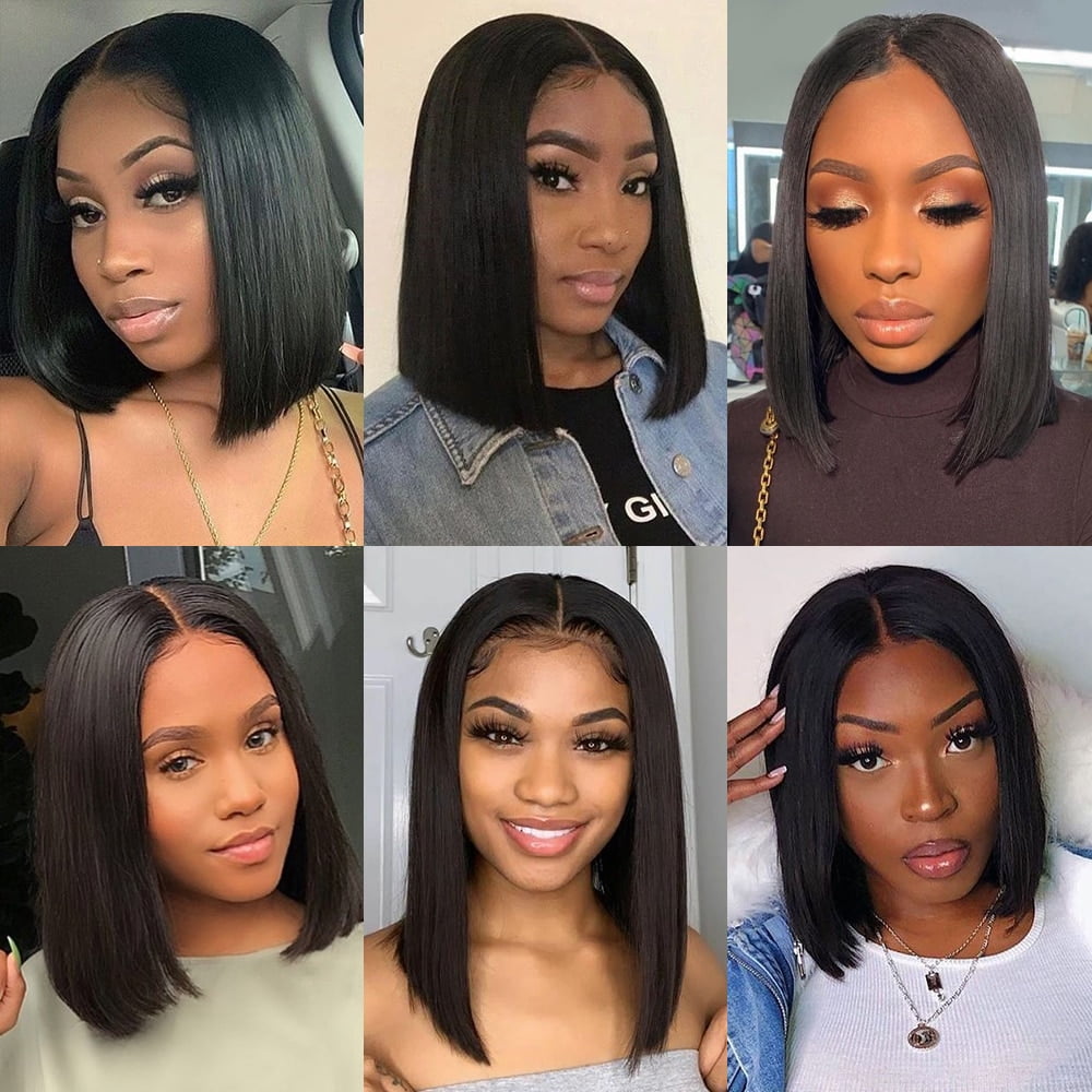 13X4X1 T Part Lace Front Human Hair Wigs for Women Brazilian Straight Short Bob Wigs Pre Plucked Hairline Lace Part Wigs 8inch