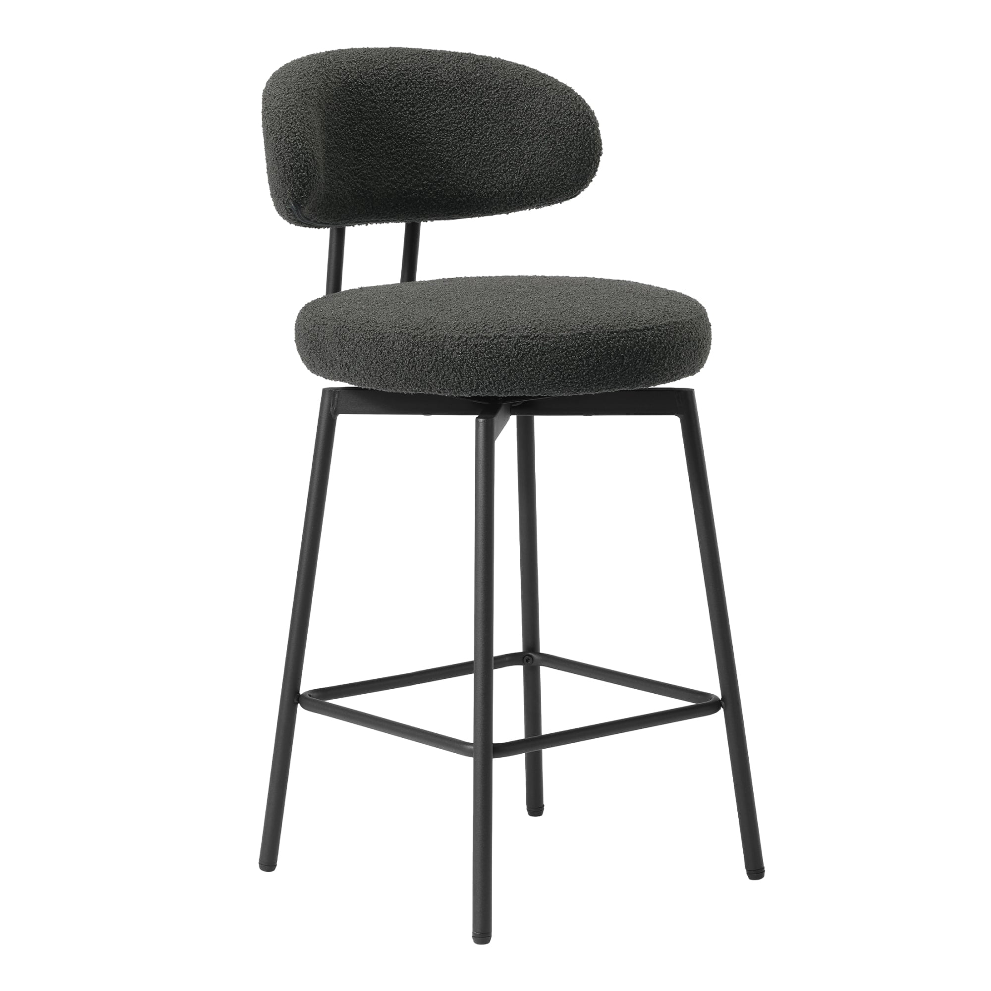 WestinTrends Alexandria Modern Upholstered Sherpa Fabric Counter Height Bar Stools with Back (Set of 2), Charcoal Gray
