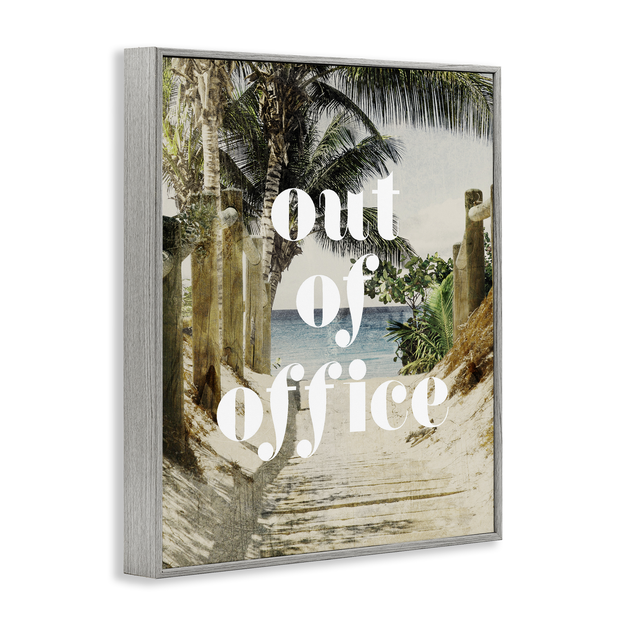 Out of Office Beach Path Gray Framed Giclee Art, design by Lil' Rue