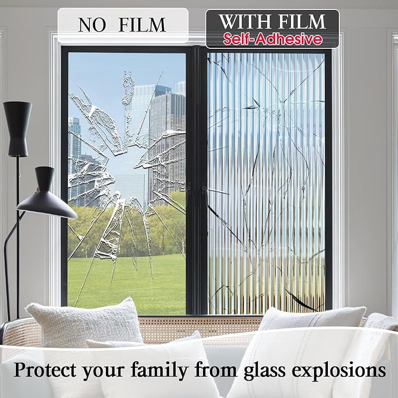 Windimiley Window Privacy Film 3D Reeded Glass Static Clings Fluted Frosted Decorative Window Stickers Winter Heat Control Sun Blocking Film Peel and Stick Adhesive Door Cover,17.5x78.7in,Transparent