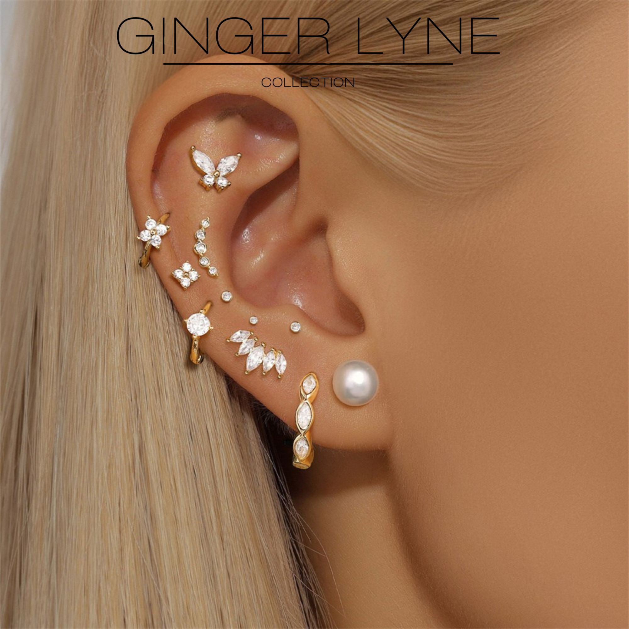 Pearl Flat Back Earrings for Women Sterling Silver Cartilage Helix Upper Lobe Body Piercing Stud Ginger Lyne