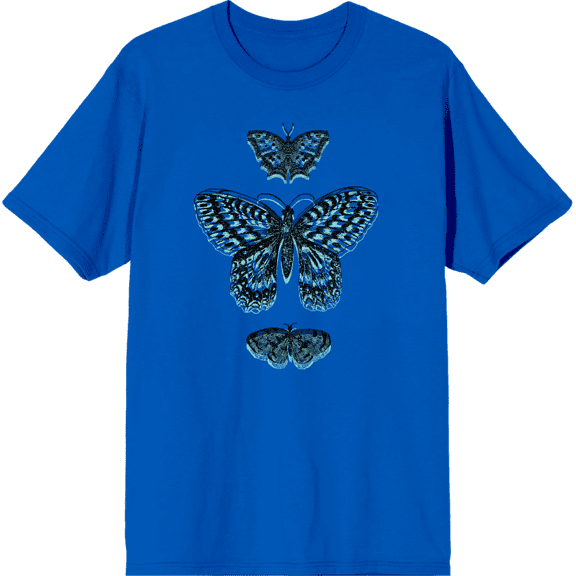 Celestial Tropics Butterflies Adult Royal Blue Crew Neck Short Sleeve Tee-Medium
