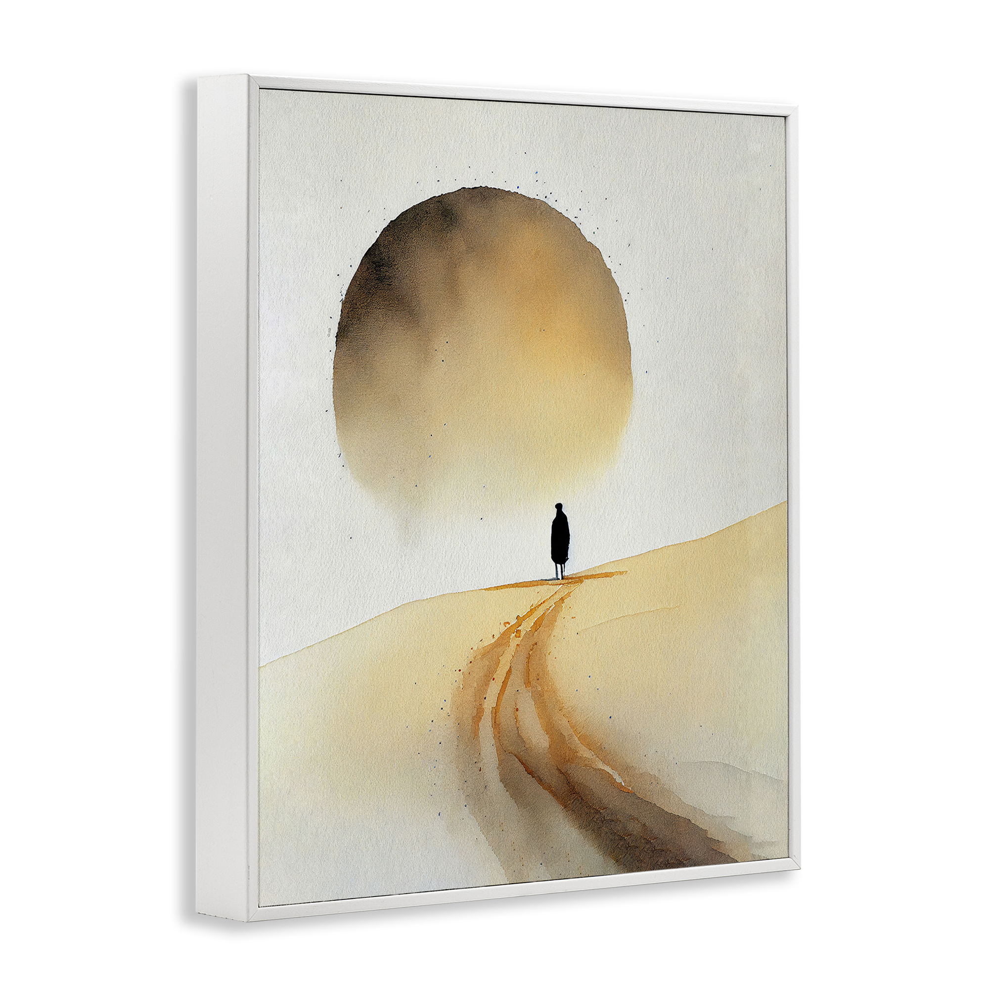 Stupell Industries Person Walking Desert Dunes Landscape Painting White Framed Art Print Wall Art, 16 x 20