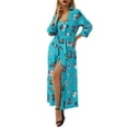 thumbnail image 3 of Coduop Women Casual Tie-up Shirt Dress Long Sleeve V-neck Long Dress With Pocket, 3 of 6
