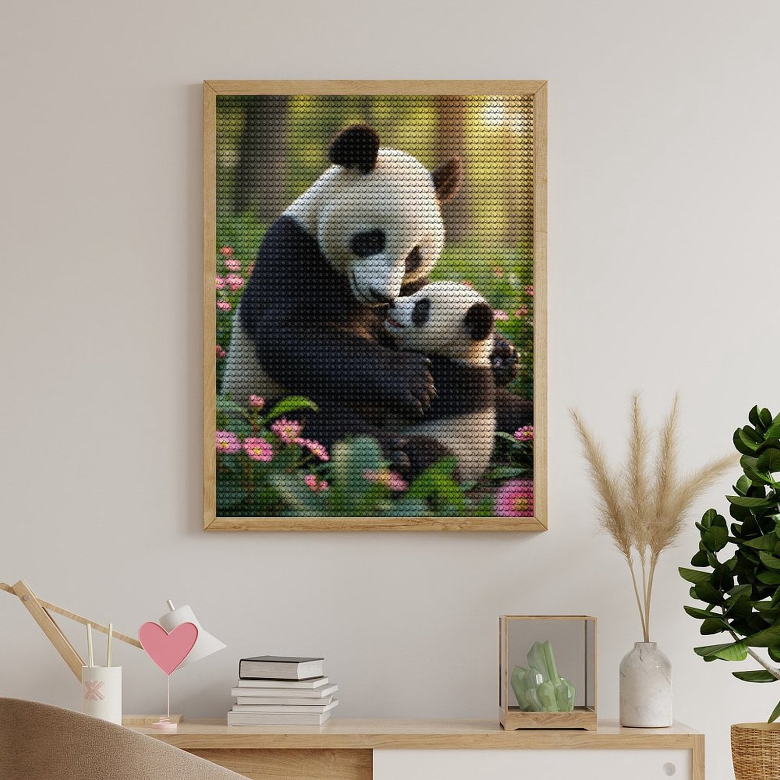 Diamond Art Kits for Adults, Panda Family Love Forest Blossoms 5D Diamond Painting Kits for Adults Beginners, DIY Full Drill Diamond Painting, Gem Art and Crafts 12x16