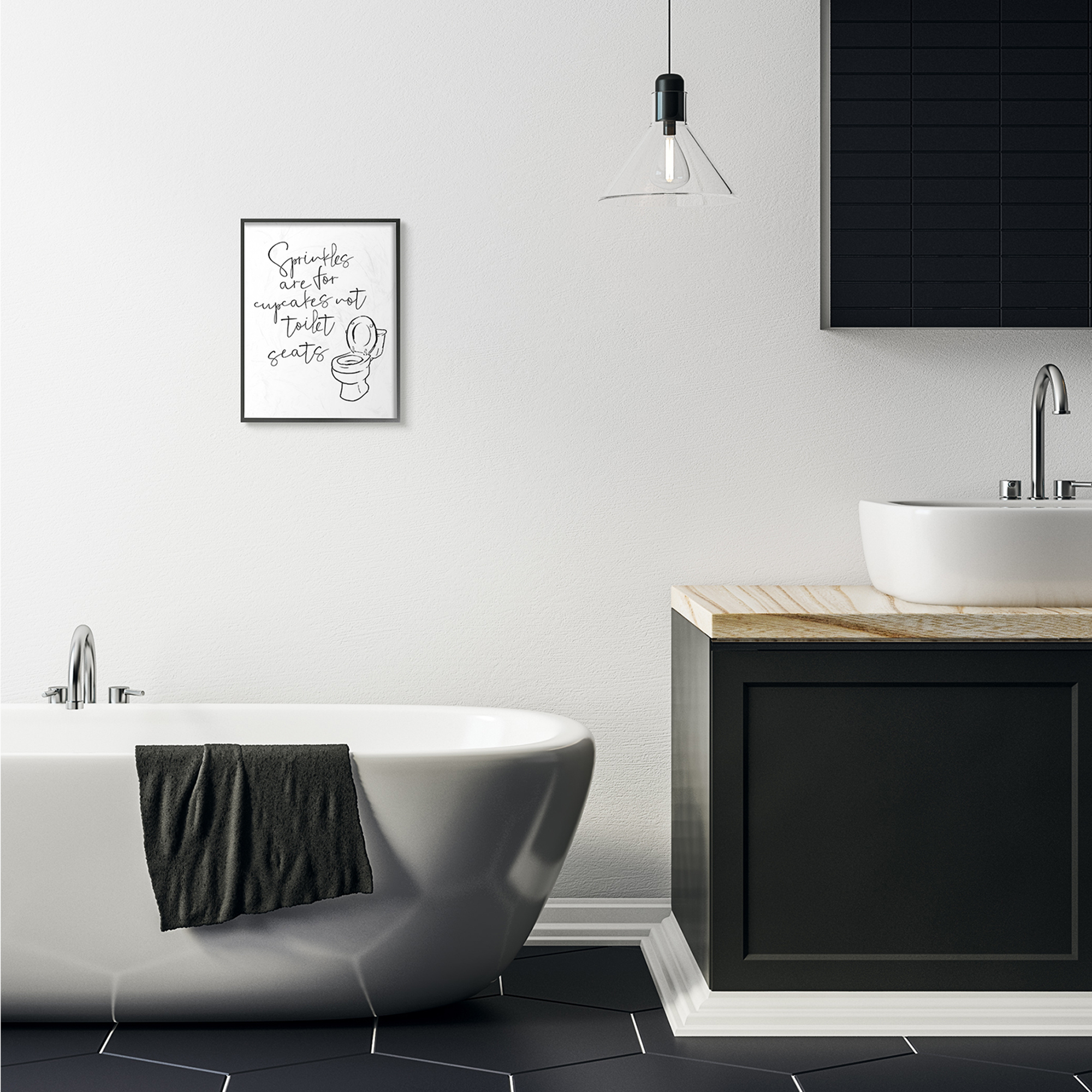 Stupell Industries Sprinkles Funny Ink Drawing Bathroom Design Graphic Art Black Framed Art Print Wall Art, 11x14, by Milli Villa