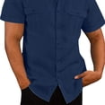 thumbnail image 2 of Camisa con Botones para Hombre, Manga Corta, Doble Bolsillo, Color Puro, Transpirable, Camisa Informal para Hombre para Fiesta de Trabajo Diaria, Azul Oscuro L, 2 of 6