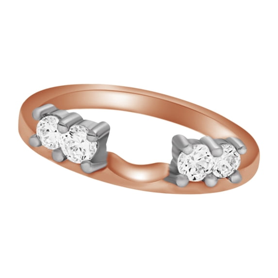 White Natural Diamond Solitaire Enhancer Guard Wrap Wedding Ring in 14k Two Tone Rose Gold Over Sterling Silver (1 Cttw)