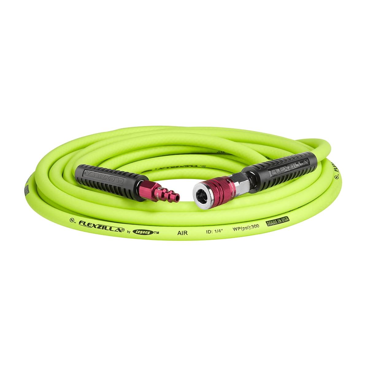 Flexzilla Luchtslang met kleur Connex Industriële Type D Koppeling en Plug, 3/8 X 50', Heavy Duty, Lichtgewicht, Hybride, ZillaGreen-HFZ3850YW2-D