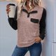 thumbnail image 5 of Blusa Holgada de Retazos con Cuello de Solapa y Botones de Larga con Bloques de Color para Mujer, Estilo Urbano Y2K Rosa S, 5 of 6