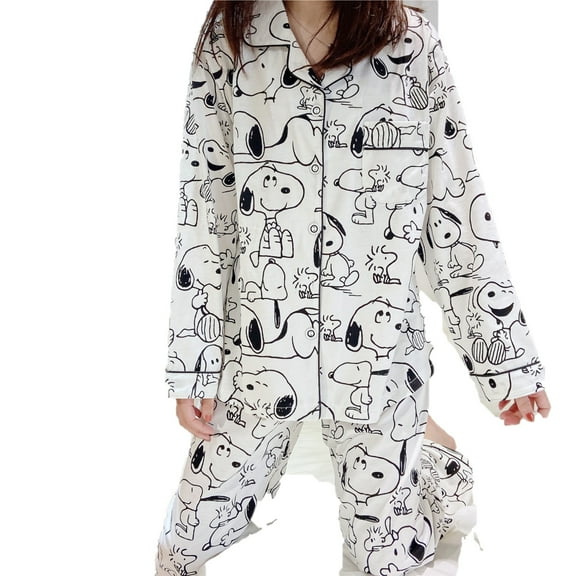 Conjunto de Pijama Larga para el Hogar Pajamas unisex Algodón Manga larga Color Sketch Snoopy