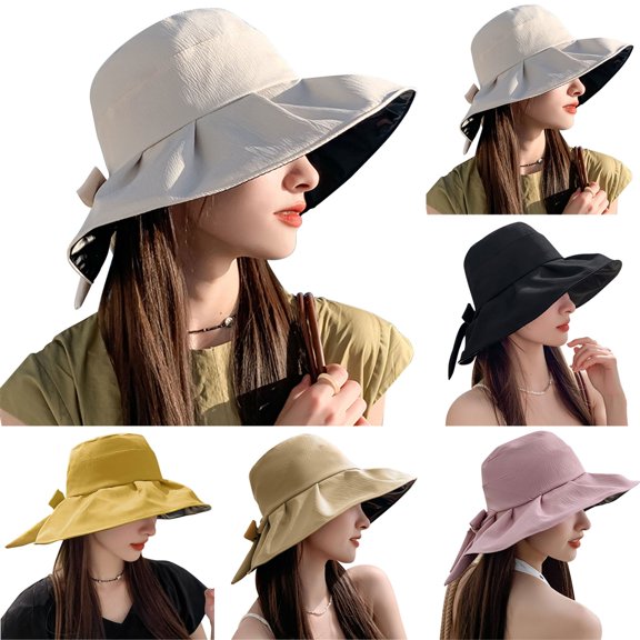 Lispipm Summer Beach Sun Hats for Women Wide Brim Ruffle Bow Hiking Caps 2026 Outdoor Vacation Hat for Ladies Hot Day Beige