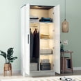 thumbnail image 3 of Kadyn 2 Door Armoire Wardrobe Closet with LED Lights, 68" Large Wardrobe Armoire with 4 Storage Shelves, Modern Wooden Armoire Storage with Hanging Rod for Bedroom, Gray, 3 of 11