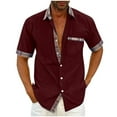 thumbnail image 2 of UVEASISHA Sales Today Clearance Men's Big and Tall Button Down Shirts 2025 Fashion Contrast Collar Short Sleeve Dress Shirt Summer Business Casual Office Work Shirts with Pocket Wine 5XL, 2 of 6