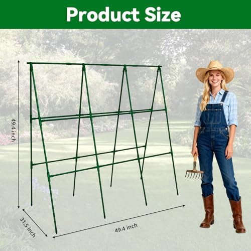 Cucumber Trellis - 49.4"*49.4" Metal Garden Trellis for Climbing Plants, Garden Trellis with Plastic-Coated Steel Pipe, A Frame Trellis for Cucumbers, Peas, Morning Glories(Green)