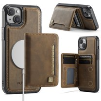 Wallet Case for iPhone 15 Plus,Compatible with MagSafe for Men Women,Detachable Magnetic Wallet Phone Case with Card Holder,Kickstand,PU Leather Shockproof Anti-fall Phone Case,Coffee