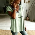 thumbnail image 4 of Short Sleeve Cotton Linen Peplum Tops for Women V-Neck Crochet Trim Casual Blouse for Work Vacation Daily Life and Outdoor Activities, 4 of 5