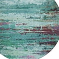 thumbnail image 4 of HomeRoots 629861 8 ft. Teal Blue Pale Aqua & Plum Abstract Washable Transitional Indoor & Outdoor Round Area Rug, 4 of 9