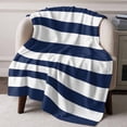 thumbnail image 6 of Ocean Blue White Striped Pattern Throw Blankets, Minimalist Soft Fleece Blanket Decorative for Home Sofa Couch Chair Living Bedroom, 50x60 inches,, 6 of 8