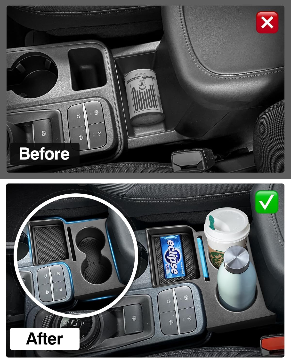 Canvcle Maverick Cup Holder Insert Center Console Organizer for 2022-2025 Ford Maverick Accessories, Car Front Seat Armrest Storage Box for Maverick Multi-Functional Drink Cup Holder Tray