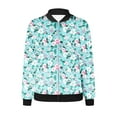 thumbnail image 4 of Ftwytp Women Floral Print Bomber Jacket Full Zip Slim Fit Long Sleeve Hoodless Lightweight Baseball Jacket Coat Casual Sweatshirts Jacket Leisure Coats, 4 of 5