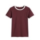thumbnail image 3 of Camiseta de mujer Blusa casual de manga corta con costuras en bloque de color, rojo vino, M sidaley AP002400-12, 3 of 5