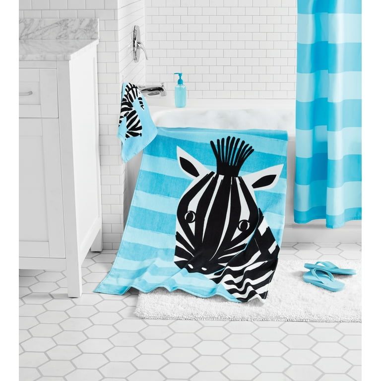 Your Zone Zebra Kids 2 Piece Bath Towel and Wash Cloth Set Cotton Blue Suitable for Children s Bathroom Walmart