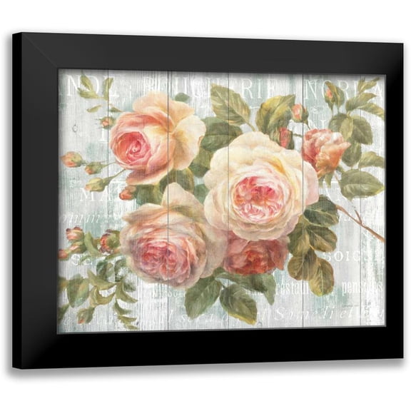 Nai, Danhui 14x12 Black Modern Framed Museum Art Print Titled - Vintage Roses on Driftwood