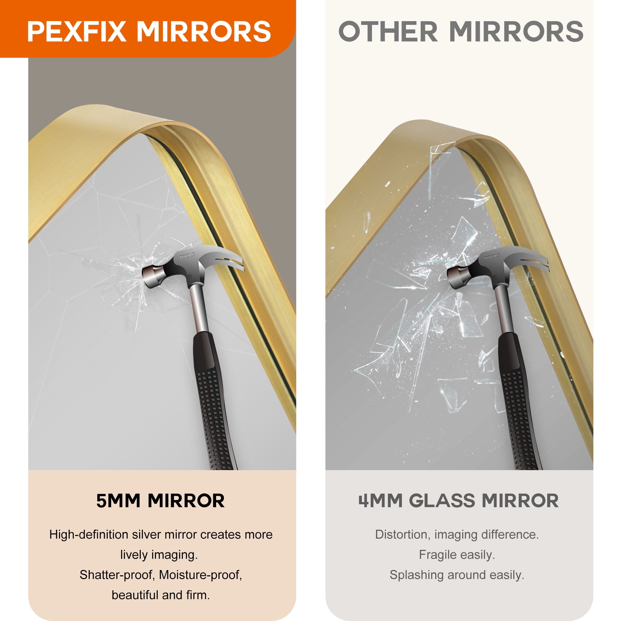 64"x21" Modern Arched Aluminum Frame Wall Mount Full Length Mirror without Bracket,Gold