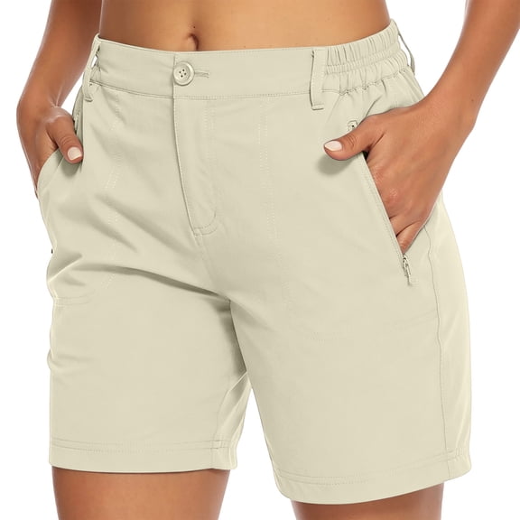 Inleife Womens Lightweight Hiking And Running Shorts Quick Dry Cargo Shorts with Zipper Side Pockets Elastic Back Waist Water Resistant For Outdoor Activities And Casual Wear